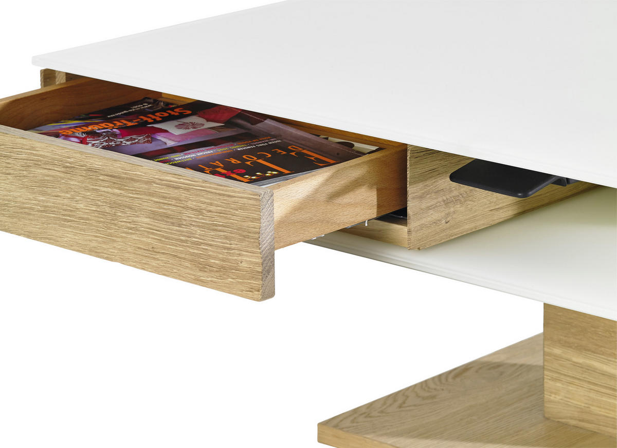 COUCHTISCH Wildeiche furniert Farbglas 90/90/35,5 cm quadratisch Weiß, Eichefarben  - Eichefarben/Weiß, Design, Glas/Holz (90/90/35,5cm) - Voglauer