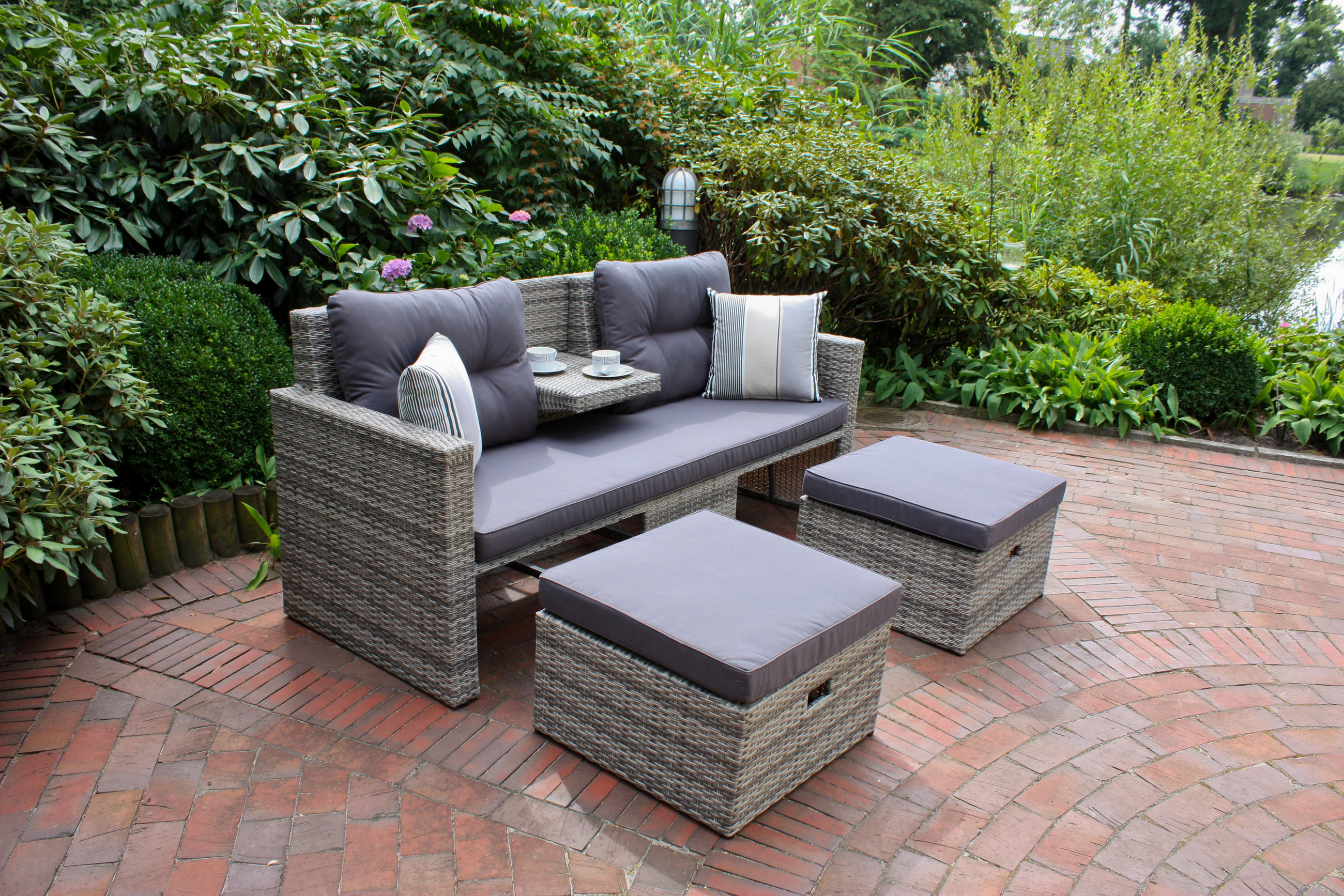 LOUNGEGARNITUR   180/86/75 cm Aluminium  - Hellgrau/Schwarz, Basics, Kunststoff/Textil (180/86/75cm) - Gardenson