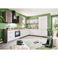 KUCHYNĚ NA MÍRU PLAN 335 - barvy dubu/barvy nerez oceli, Design, kov/kompozitní dřevo (335/275cm) - Welnova