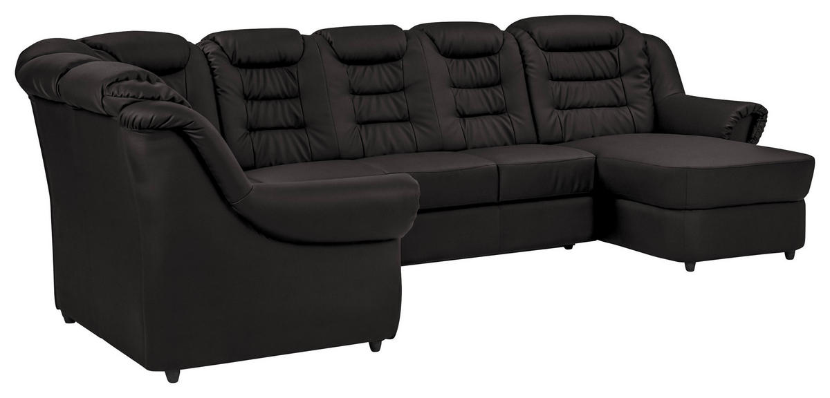 WOHNLANDSCHAFT Schwarz Lederlook  - Schwarz, KONVENTIONELL, Kunststoff/Textil (216/333/165cm) - Livetastic