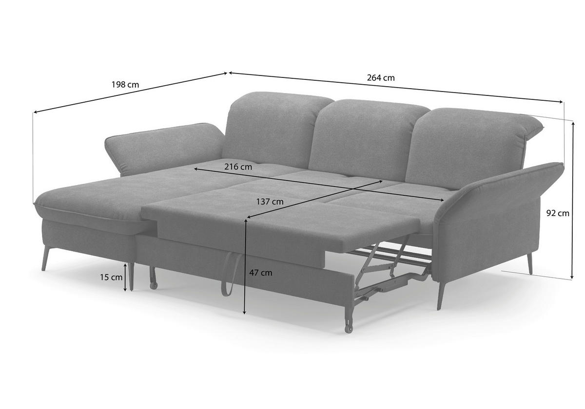 ECKSOFA in Flachgewebe Creme  - Creme/Schwarz, Konventionell, Textil/Metall (198/264cm) - Sit & More