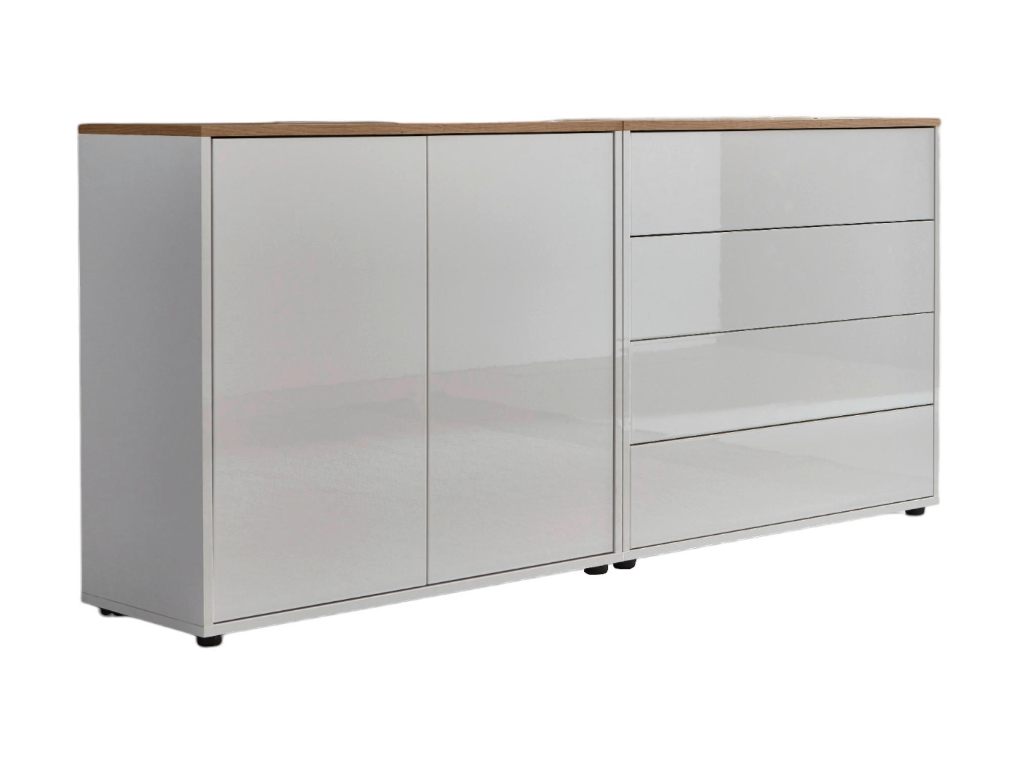SIDEBOARD 158/73/33 cm  in Weiß, Eiche Artisan, Weiß Hochglanz  - Weiß Hochglanz/Schwarz, MODERN, Holzwerkstoff/Kunststoff (158/73/33cm) - MID.YOU