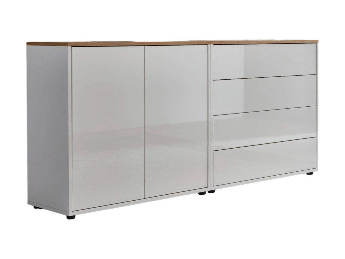 SIDEBOARD Mailand Set 3  in 158/73/33 cm  - Weiß Hochglanz/Schwarz, MODERN, Holzwerkstoff/Kunststoff (158/73/33cm) - MID.YOU