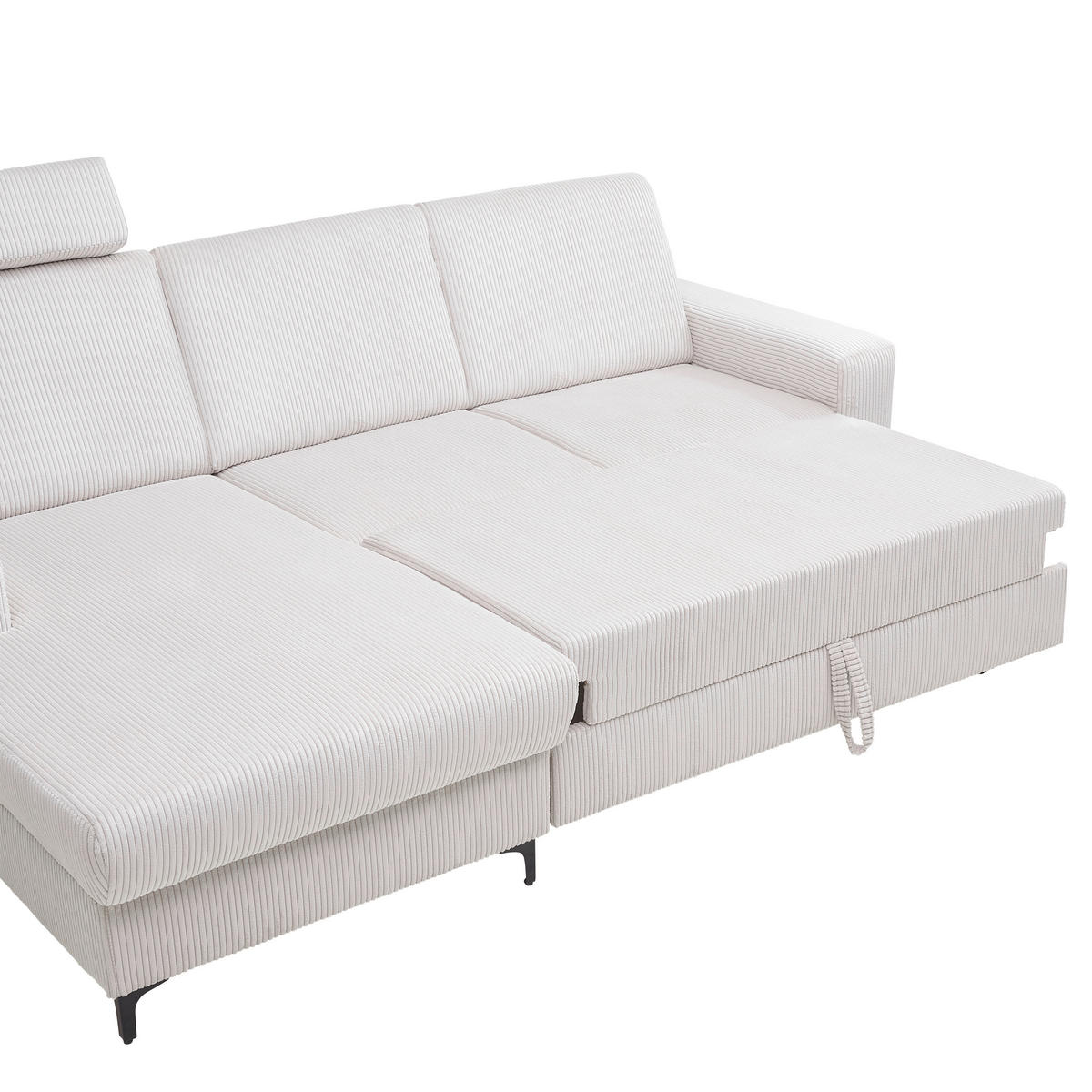 ECKSOFA in Cord Weiss, Perlmutt  - Weiss/Perlmutt, Konventionell, Textil/Metall (167/247cm) - Stylife