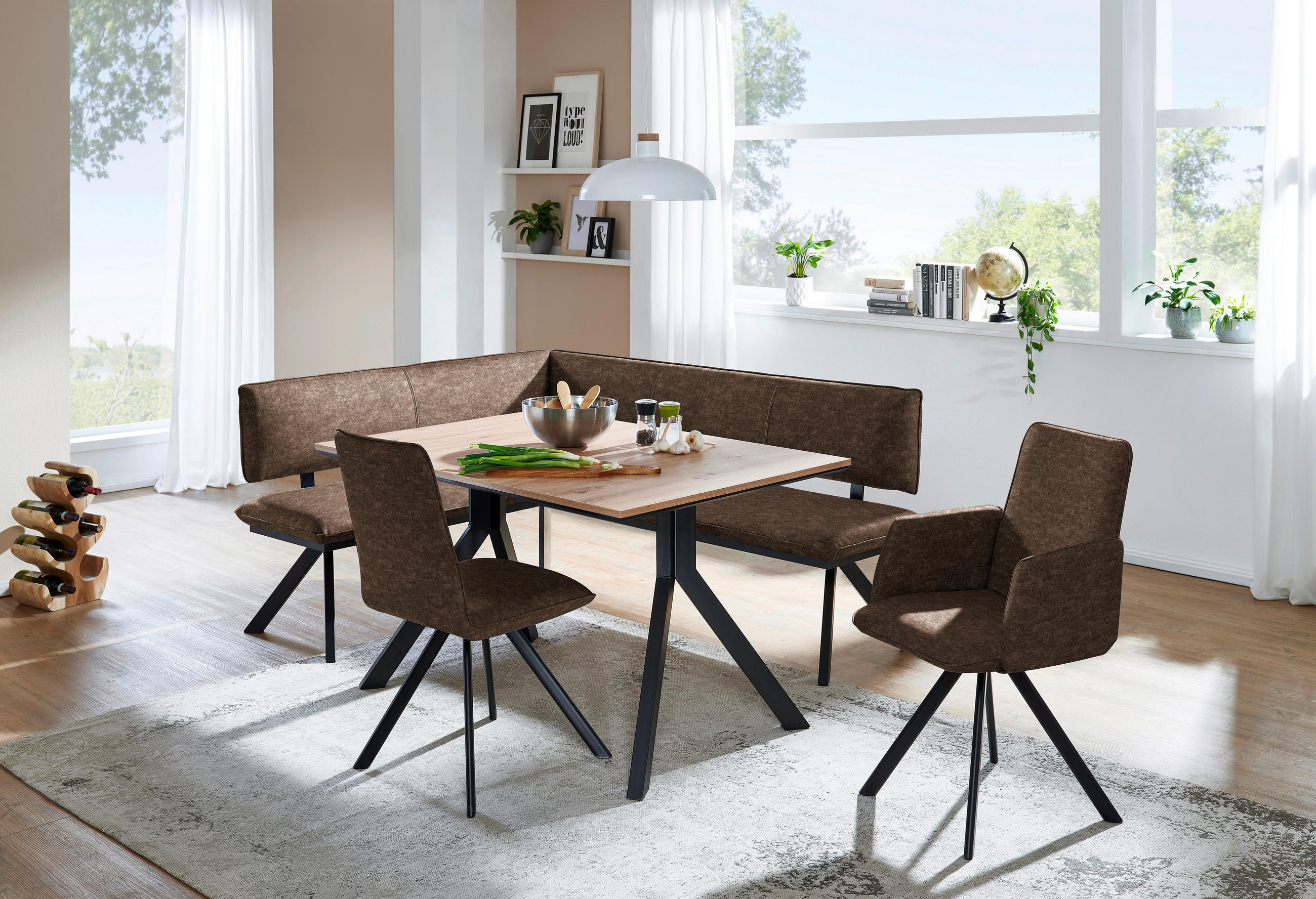 ECKBANK 140/180 cm  in Schwarz, Dunkelbraun  - Dunkelbraun/Schwarz, MODERN, Textil/Metall (140/180cm) - Cantus