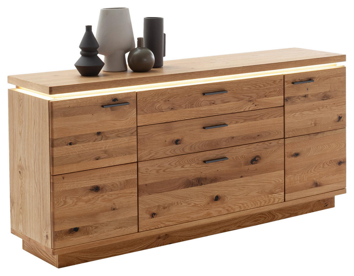 KOMODA, barve hrasta  - barve hrasta/antracit, Natur, kovina/leseni material (180/84/44cm) - Linea Natura