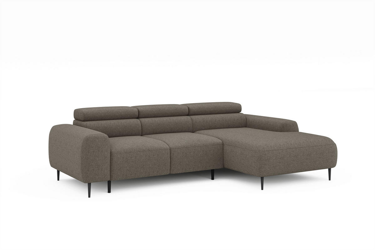 ECKSOFA Hellbraun Struktur Rücken echt, Kopfteilverstellung, Sitztiefenverstellung  - Hellbraun/Schwarz, MODERN, Textil/Metall (274/179cm) - Welnova