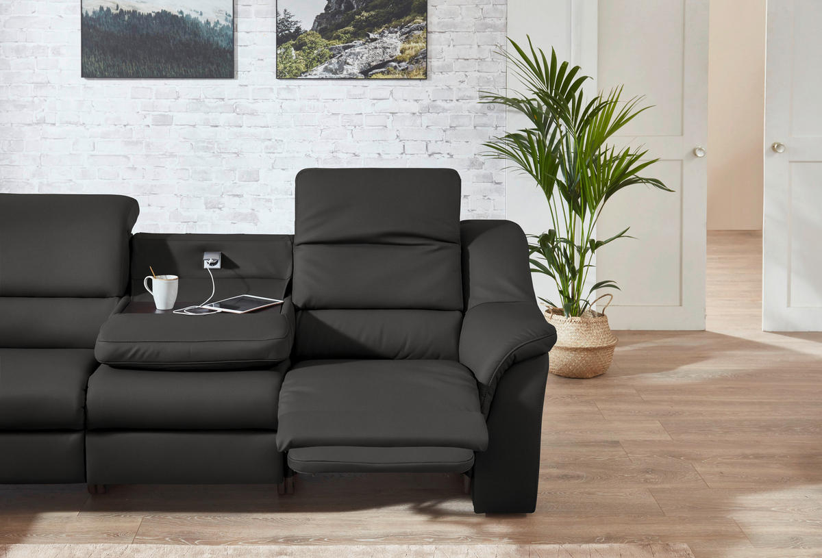 ECKSOFA 260/324 cm  in Echtleder Grau  260/324 cm  - Schwarz/Grau, KONVENTIONELL, Leder/Kunststoff (260/324cm) - Cantus