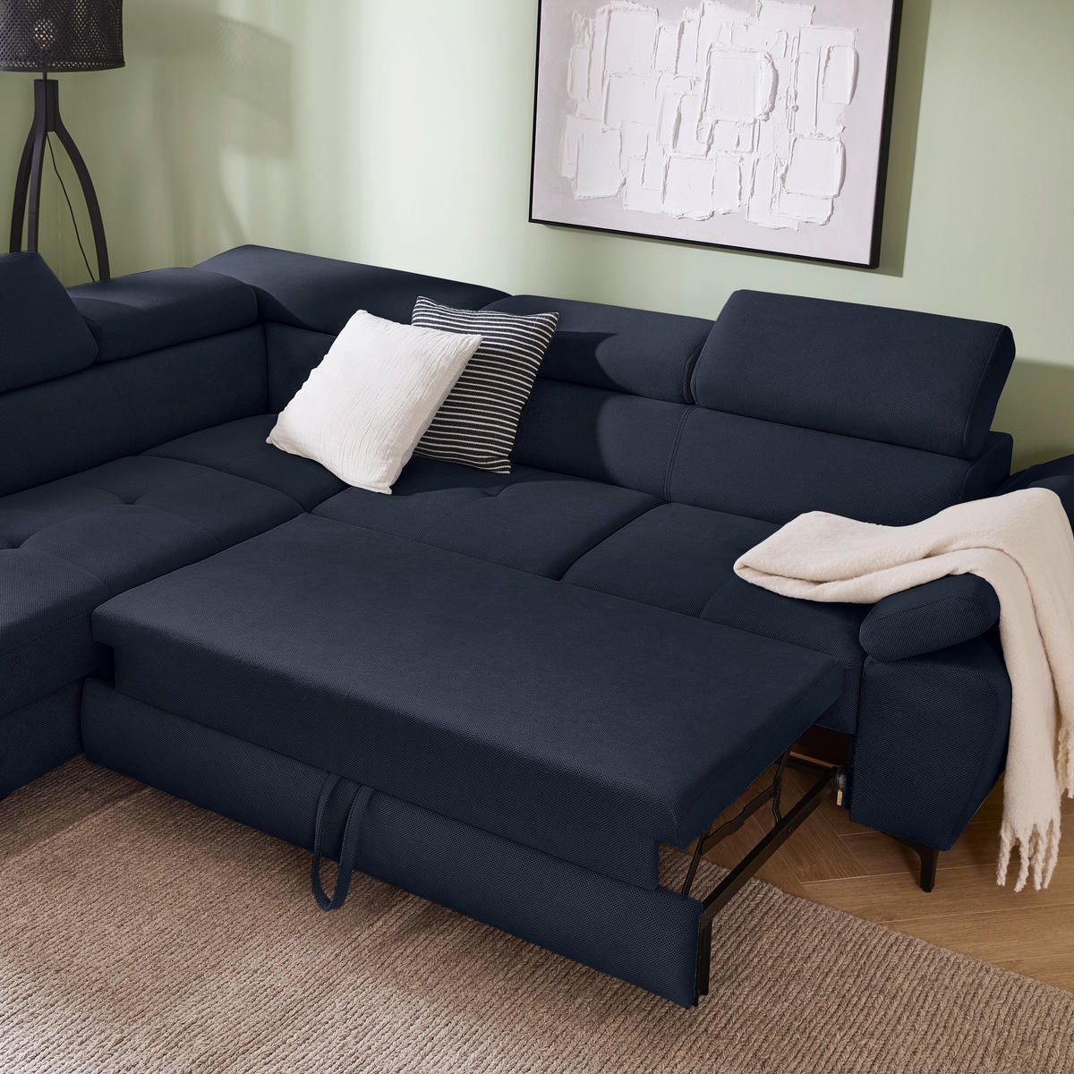 ECKSOFA inkl. Funktion COMBO Dunkelblau Flachgewebe  - Schwarz/Dunkelblau, Design, Textil/Metall (206/266cm) - Stylife