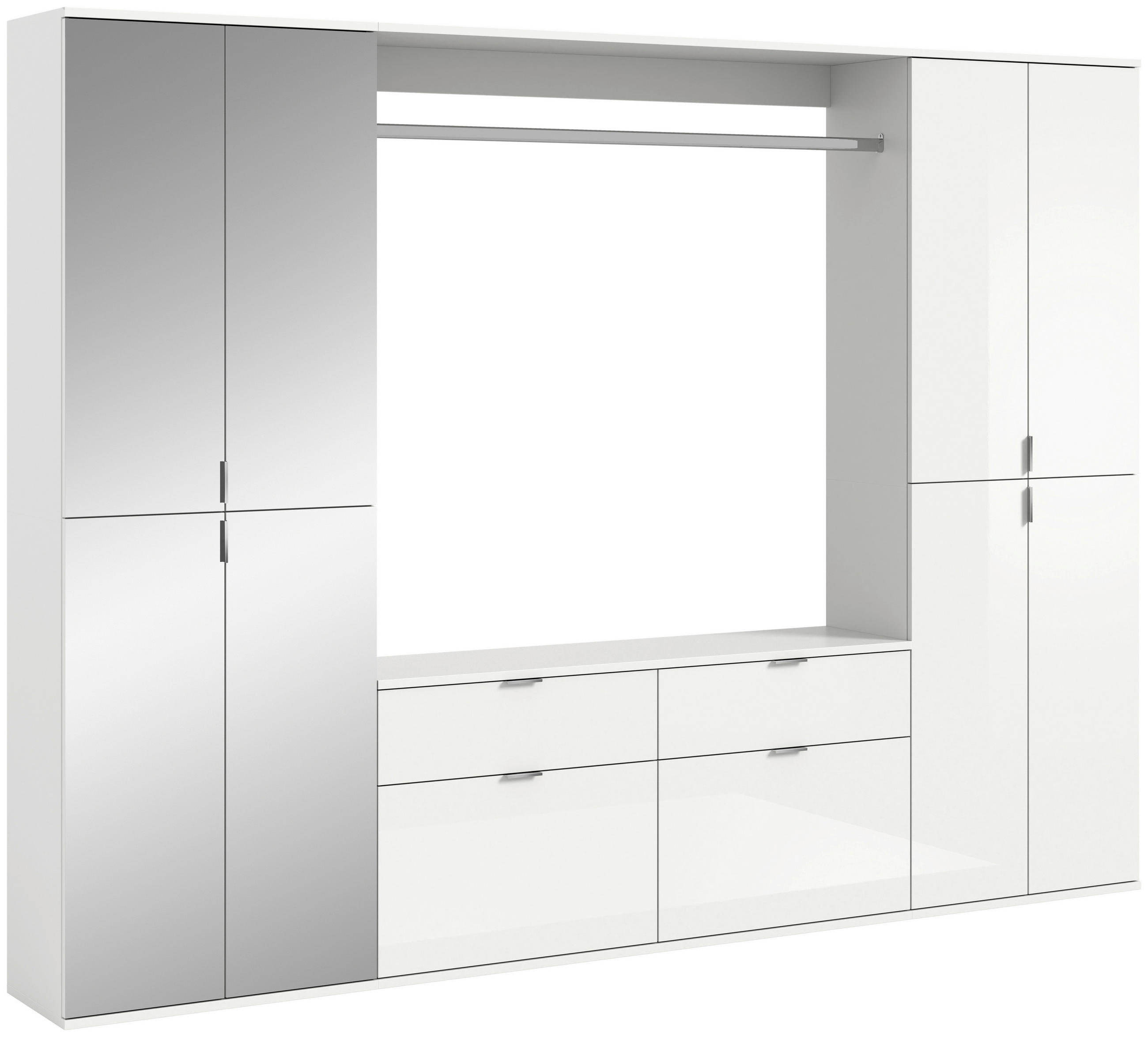 GARDEROBE 3-teilig  in 243/193/34 cm  - Weiß Hochglanz, MODERN, Glas/Holzwerkstoff (243/193/34cm) - MID.YOU