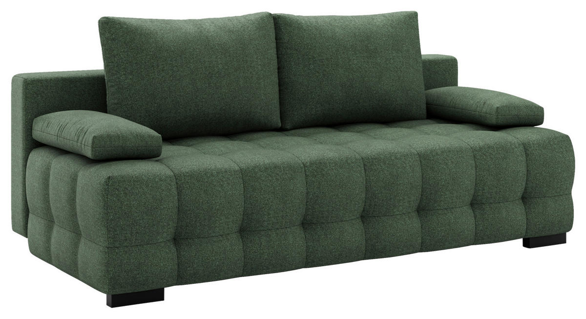 SCHLAFSOFA  mit Stoffauswahl, Schlafen auf Sitzhöhe, Rücken echt Struktur Grün  - Schwarz/Grün, KONVENTIONELL, Kunststoff/Textil (209/96/100cm) - Stylife