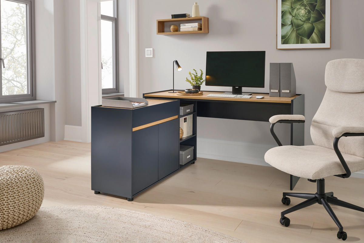 SAROKÍRÓASZTAL 150/76,5/136,5 cm  - tölgyfa színű/fekete, Modern, faalapú anyag (150/76,5/136,5cm) - Livetastic