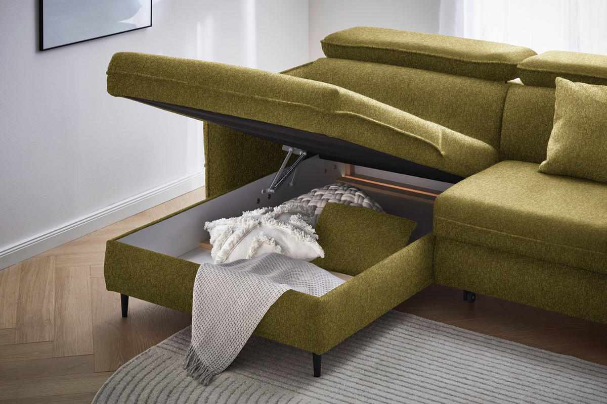 ECKSOFA in Struktur Currygelb  - Currygelb/Schwarz, Design, Holz/Textil (185/232cm) - Stylife