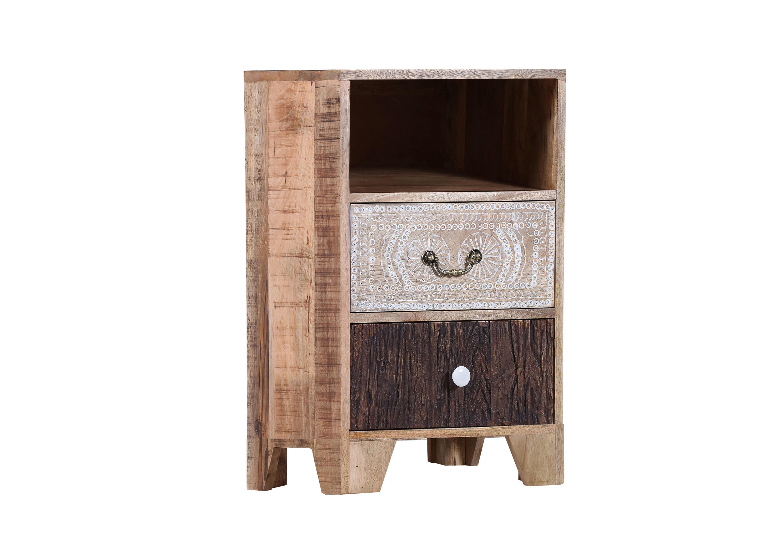 NACHTSCHRANK 45/65/42 cm Akazie, Mangoholz massiv  - Messingfarben/Multicolor, Design, Holz/Metall (45/65/42cm) - Landscape