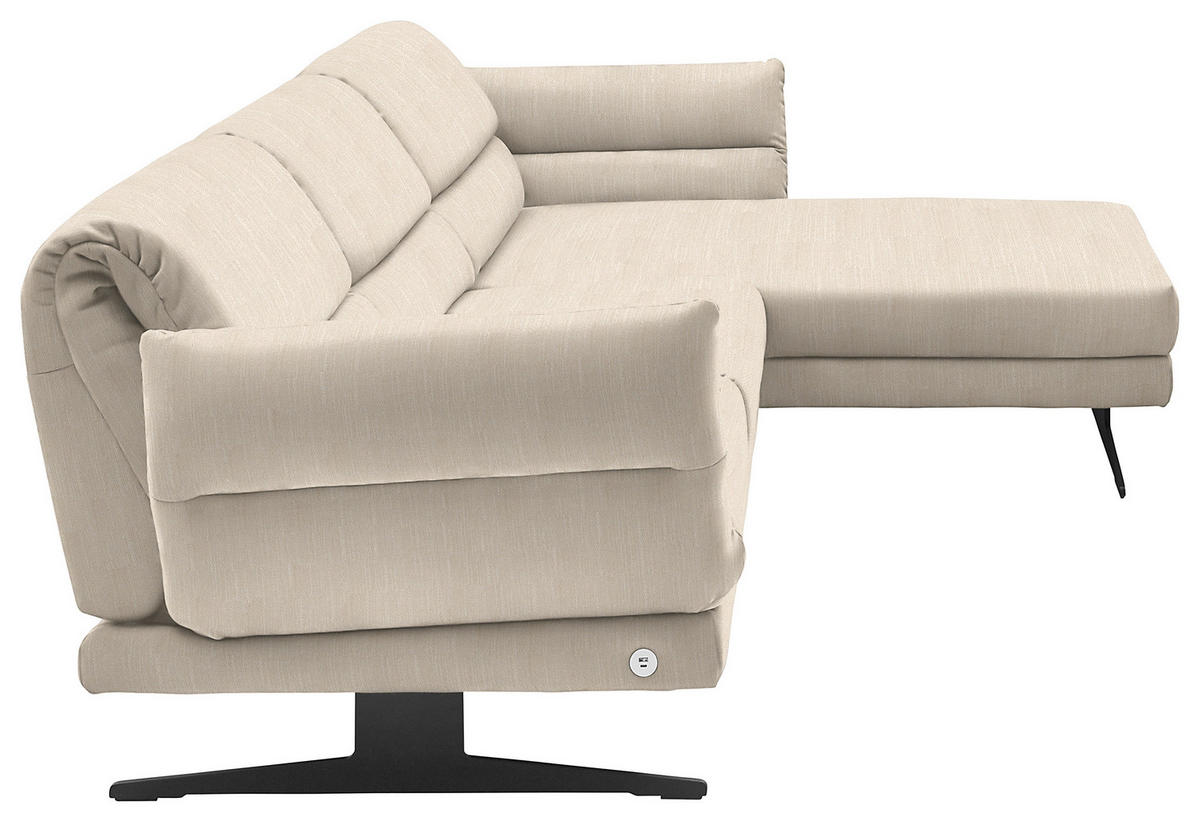 ECKSOFA in Flachgewebe Magnolie  - Magnolie/Schwarz, Design, Textil/Metall (279-327/176-217cm) - Dieter Knoll