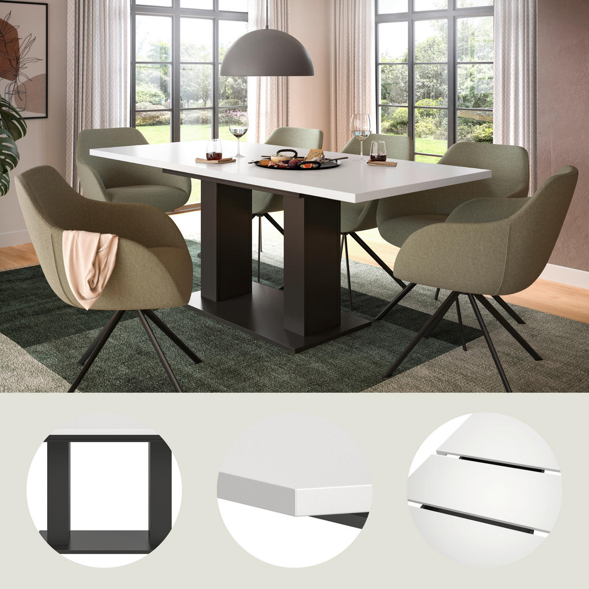 AUSZIEHTISCH Weiß rechteckig  ausziehbar  - Weiß/Grau, KONVENTIONELL, Holzwerkstoff (150-190/90/76cm) - MID.YOU