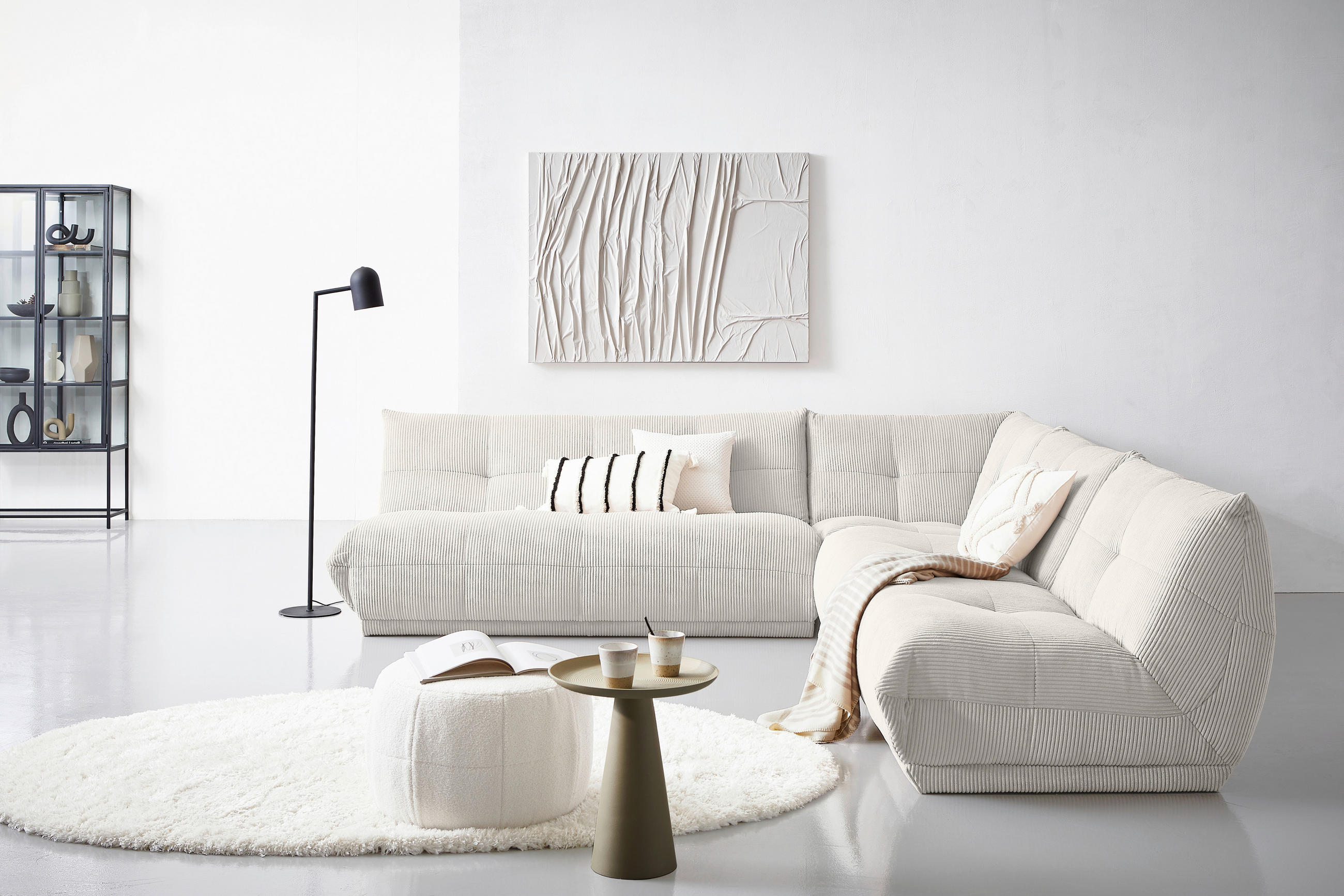 ECKSOFA in Cord Weiss  - Weiss, Trend, Textil (285/315cm) - Livetastic