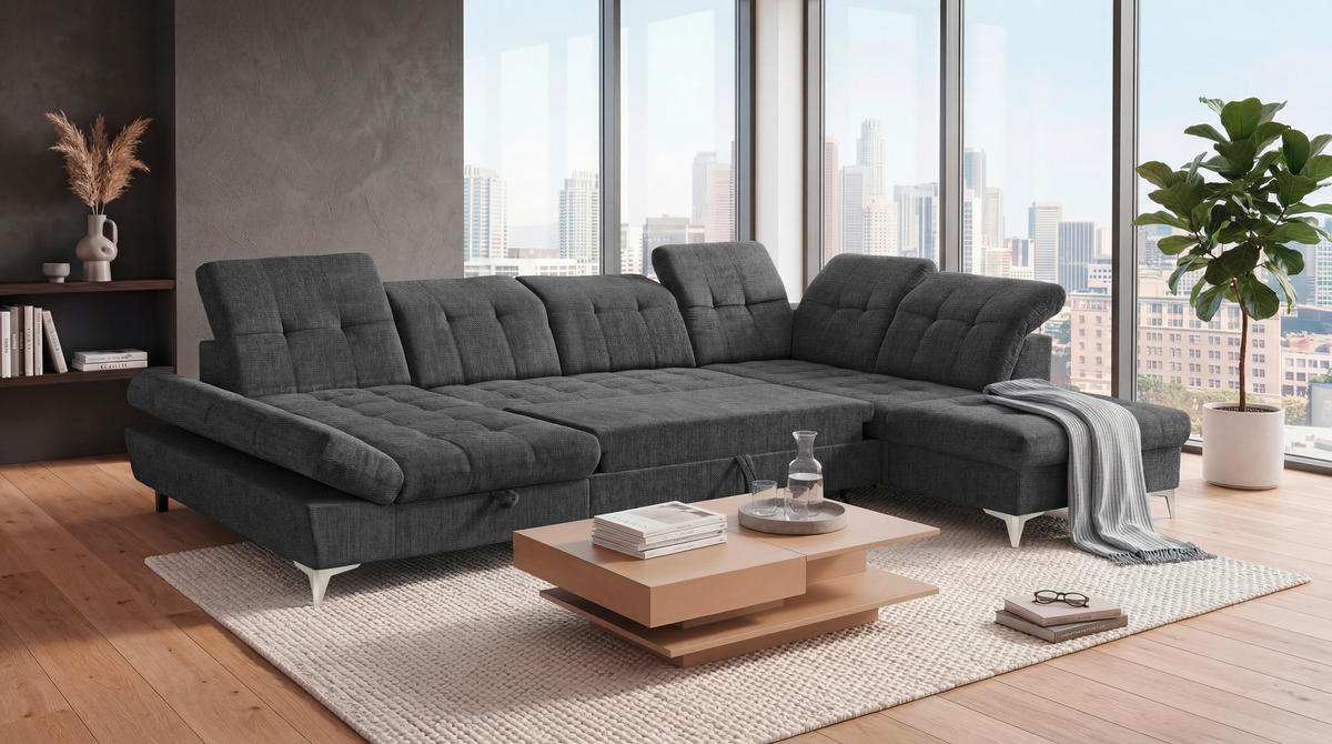 WOHNLANDSCHAFT MERCY Graphitfarben Mikrovelours  - Kaschmir/Graphitfarben, MODERN, Kunststoff/Textil (169/348/245cm) - MID.YOU