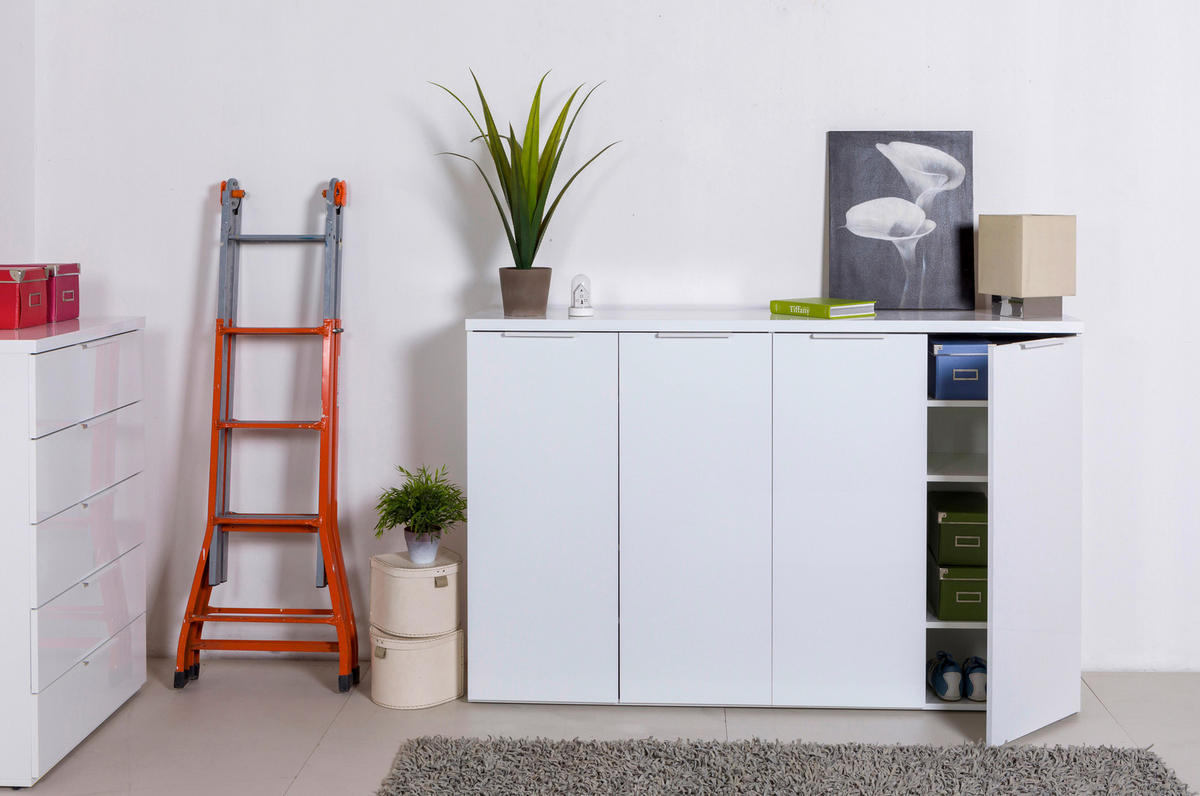 SCHUHSCHRANK Weiß Hochglanz  - Weiß Hochglanz/Schwarz, Basics, Holzwerkstoff/Metall (160/102/35cm) - Carryhome