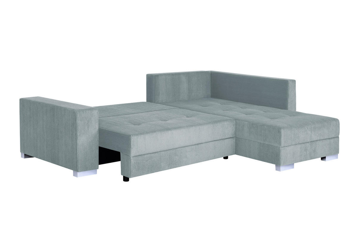 ECKSOFA Mintgrün Cord Bettkasten, Schlaffunktion, Stauraum, Liegefläche im Originalstoff  - Chromfarben/Dunkelgrau, Design, Kunststoff/Textil (260/218cm) - P & B