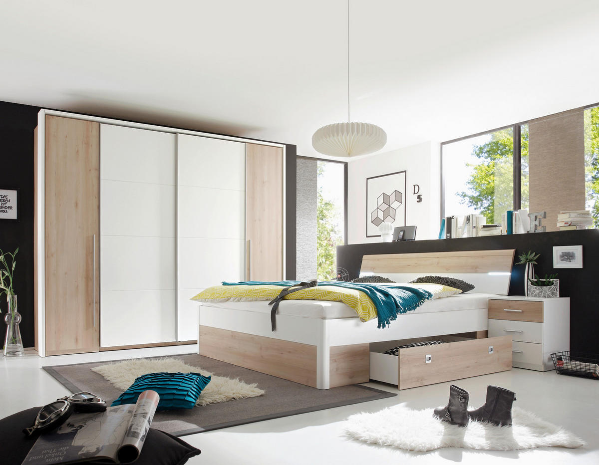ŠATNÍ SKŘÍŇ, bílá, barvy buku, 270/225/61 cm - bílá/barvy buku, Design, kompozitní dřevo/plast (270/225/61cm) - Ti'me