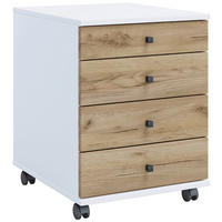 ROLLCONTAINER Honigeiche, Weiß  - Honigeiche/Schwarz, Design, Holzwerkstoff/Kunststoff (42/57/50cm) - MID.YOU