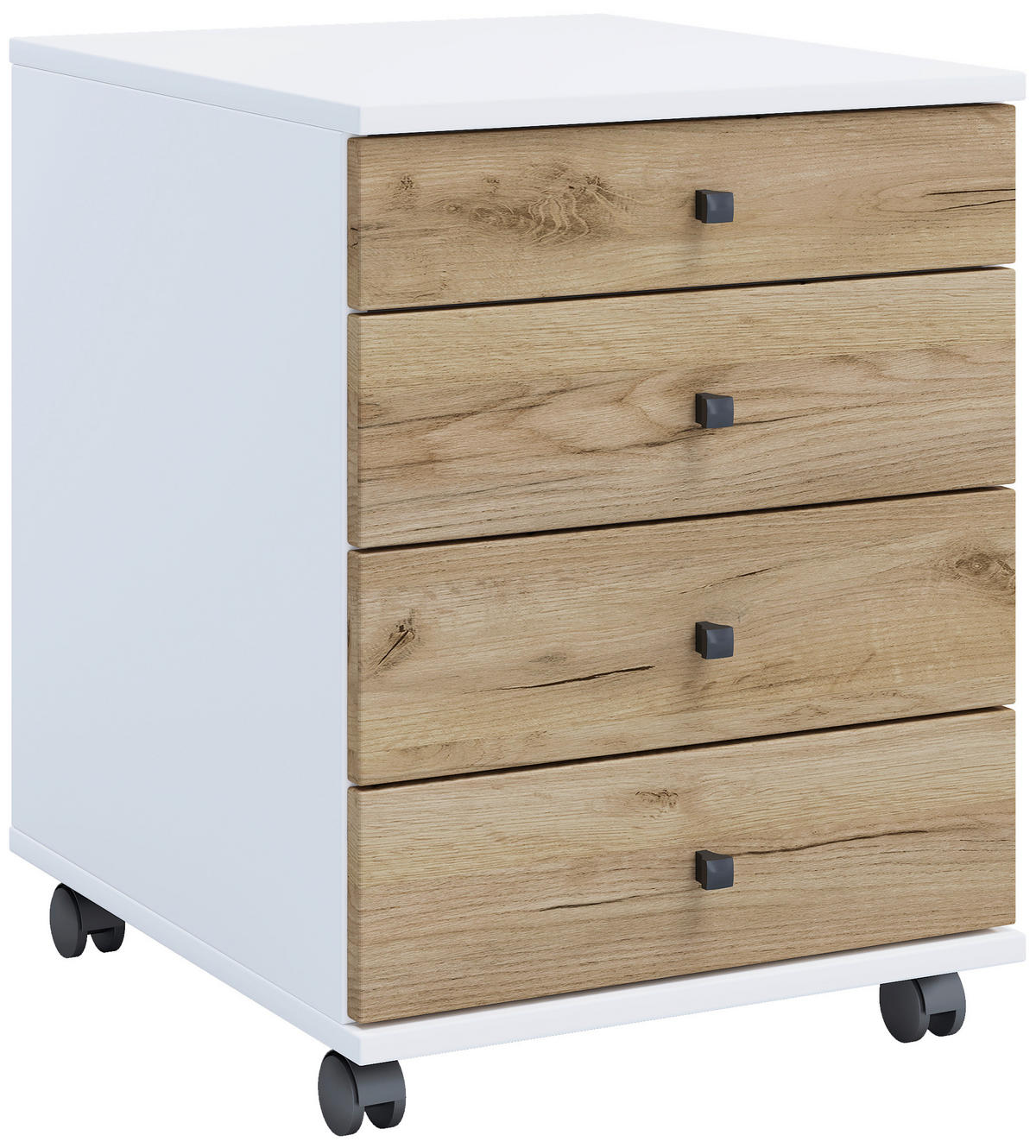 ROLLCONTAINER Honigeiche, Weiß  - Honigeiche/Schwarz, Design, Holzwerkstoff/Kunststoff (42/57/50cm) - MID.YOU