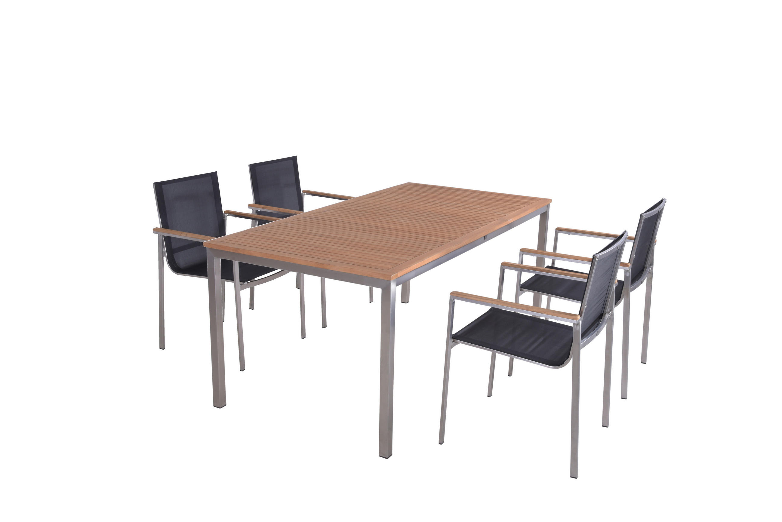 GARTENTISCHGRUPPE  - Dunkelgrau/Silberfarben, Basics, Holz/Kunststoff (180/90/75cm) - Gardenson