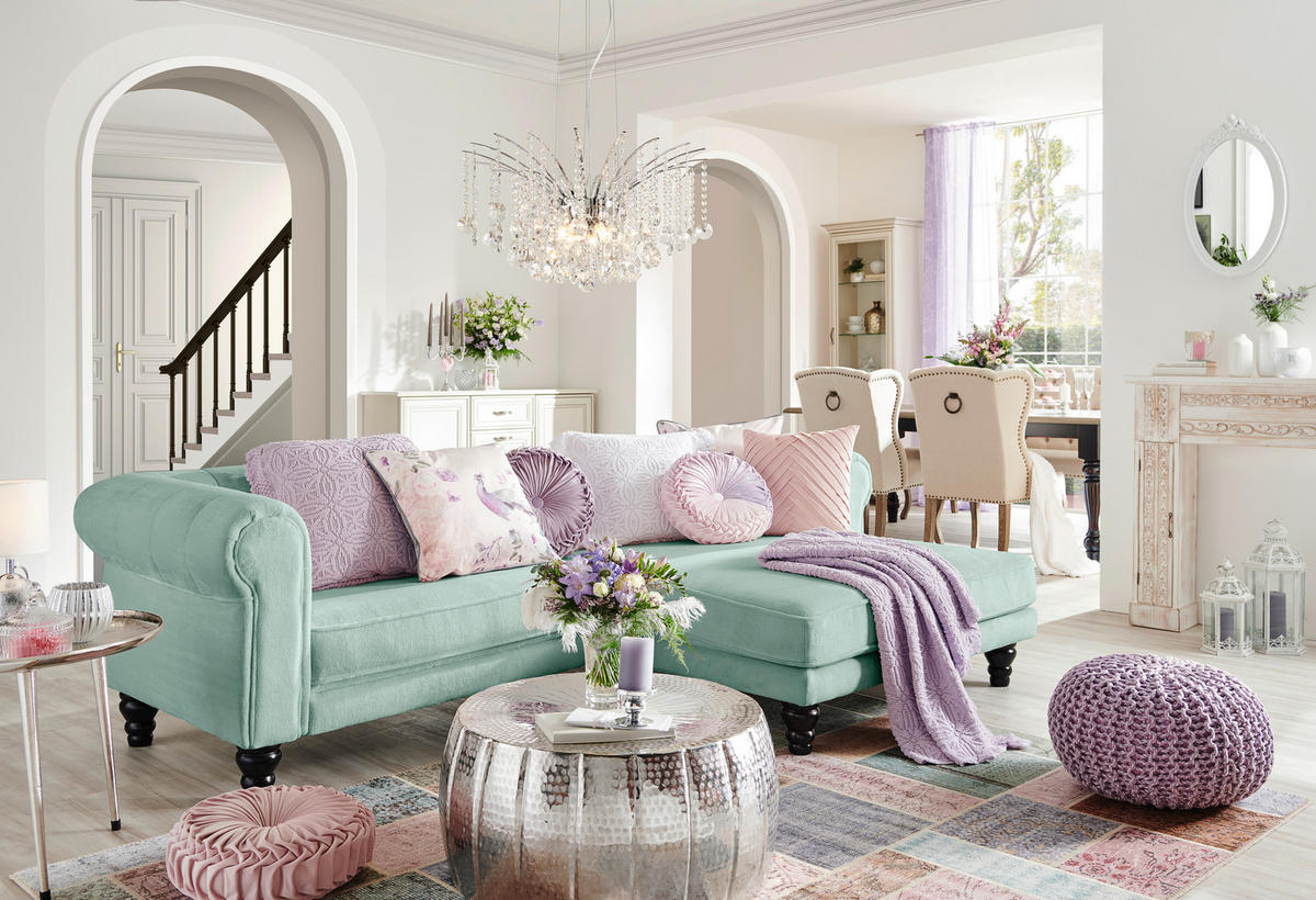 ECKSOFA in Plüsch Mintgrün  260/160 cm  - Dunkelbraun/Mintgrün, Design, Holz/Textil (260/160cm) - MID.YOU