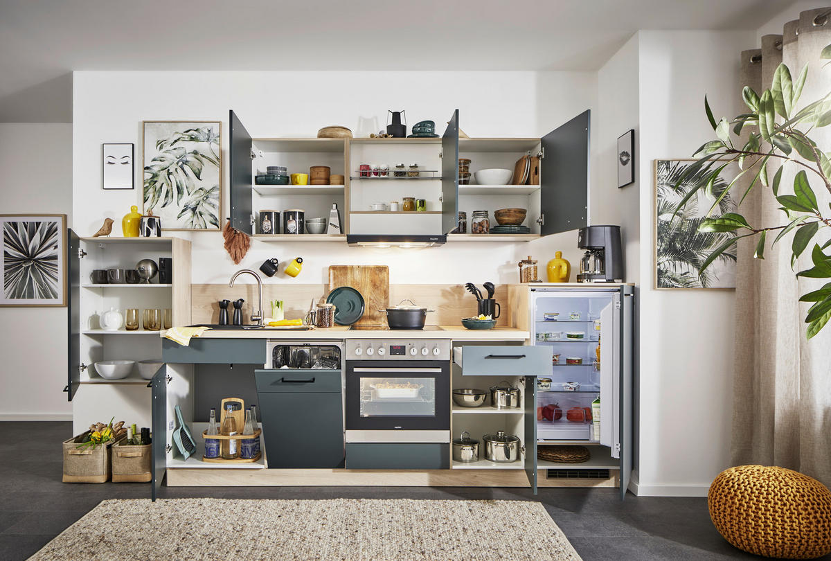 KÜCHENLEERBLOCK 330 cm   in Dunkelgrün, Wildeiche  - Wildeiche/Dunkelgrün, KONVENTIONELL, Holzwerkstoff/Metall (330cm) - Express