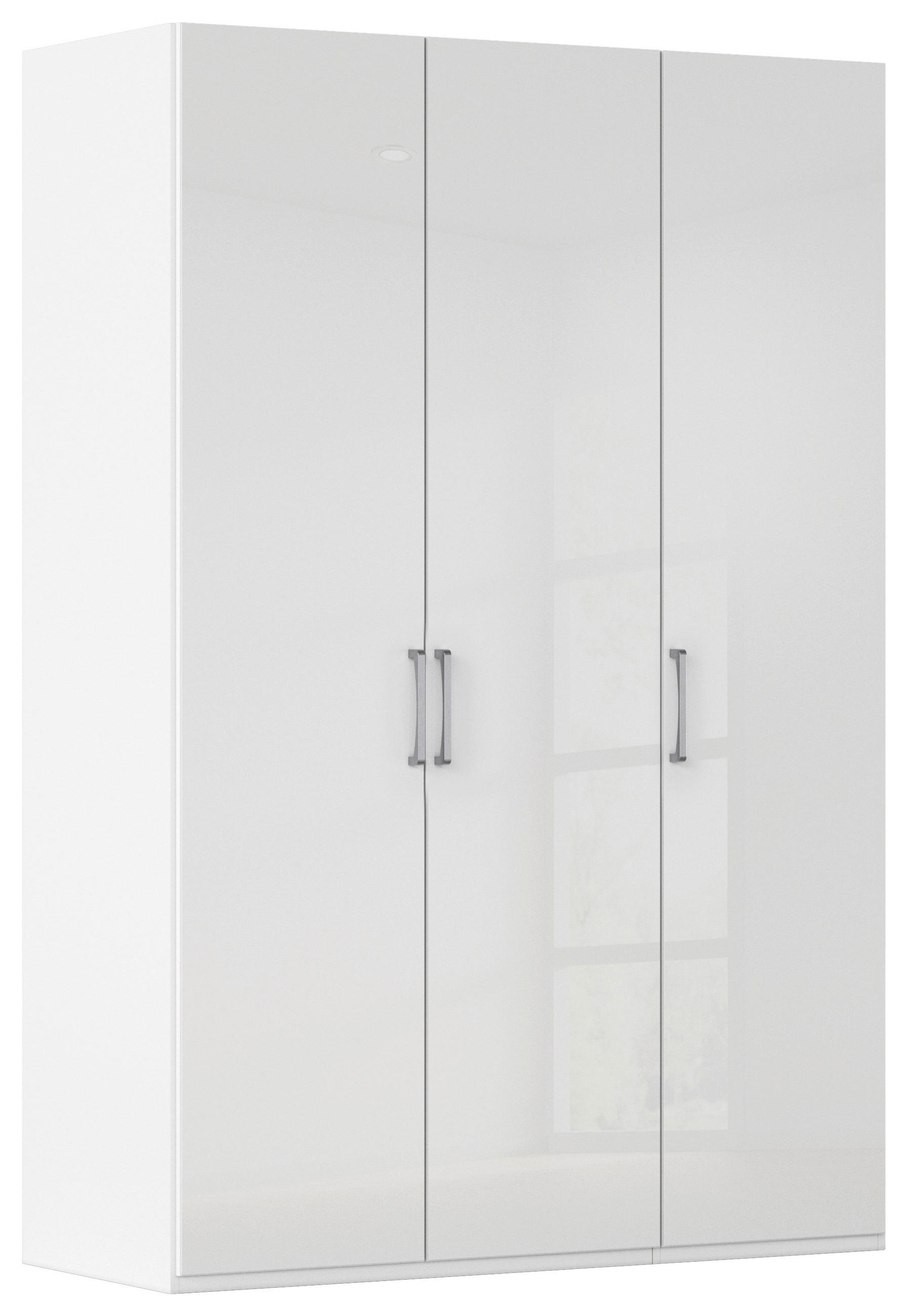 DREHTÜRENSCHRANK 151/223/61 cm,  in Weiß, Weiß Hochglanz, 3-türig  - Edelstahlfarben/Weiß Hochglanz, Basics, Holzwerkstoff/Metall (151/223/61cm) - Novel