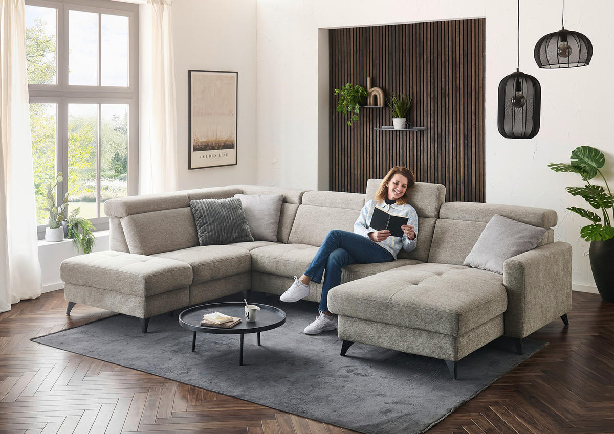 WOHNLANDSCHAFT Beldomo System Graubraun Flachgewebe  - Graubraun/Schwarz, KONVENTIONELL, Textil/Metall (215/333/174cm) - Beldomo System