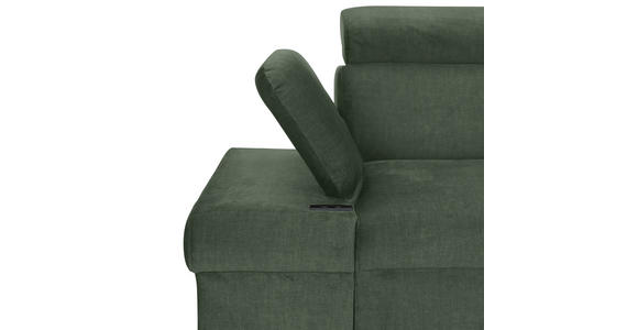 ECKSOFA Dunkelgrün Flachgewebe Rücken echt, Kopfteilverstellung, Sitzvorzug  - Dunkelgrün/Schwarz, MODERN, Textil/Metall (258/210cm) - Landscape