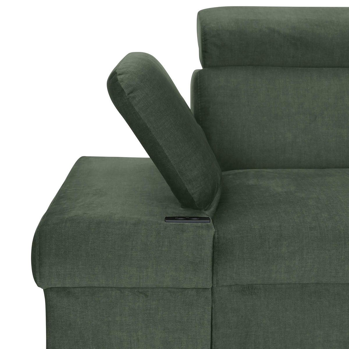 ECKSOFA Dunkelgrün Flachgewebe Rücken echt, Kopfteilverstellung, Sitzvorzug  - Dunkelgrün/Schwarz, MODERN, Textil/Metall (258/210cm) - Landscape