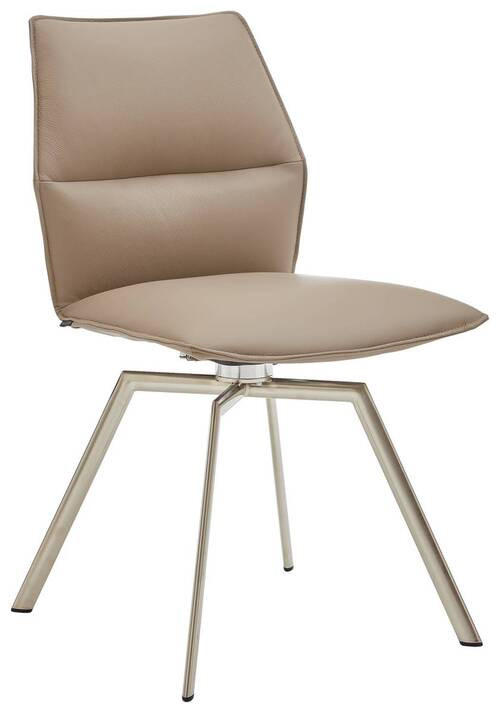 STUHL Echtleder Edelstahlfarben, Fango  - Edelstahlfarben/Fango, Design, Leder/Metall (47/86/54cm) - Venjakob