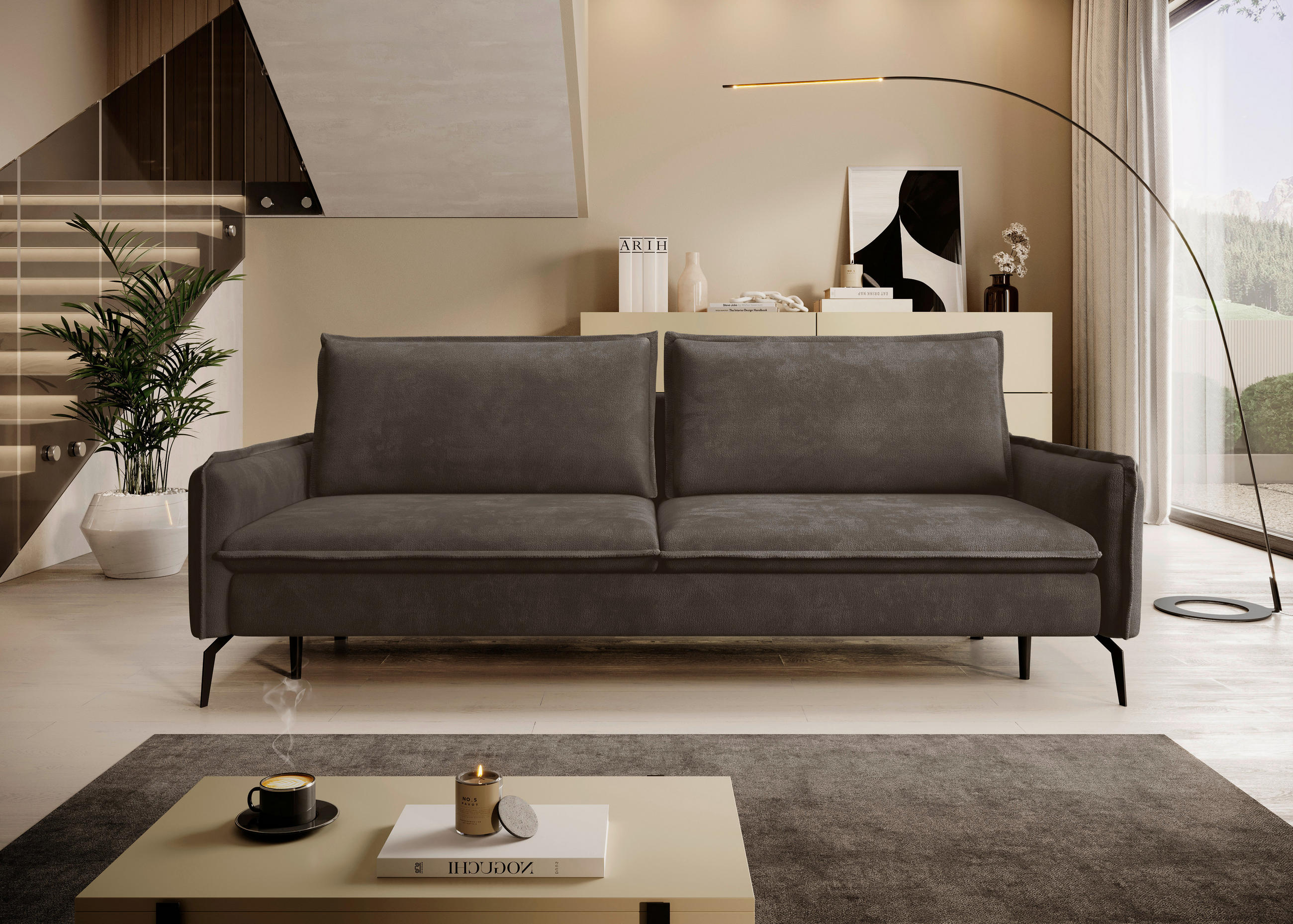SCHLAFSOFA Chenille Mokka  - Schwarz/Mokka, KONVENTIONELL, Textil/Metall (223/89/107cm) - Carryhome