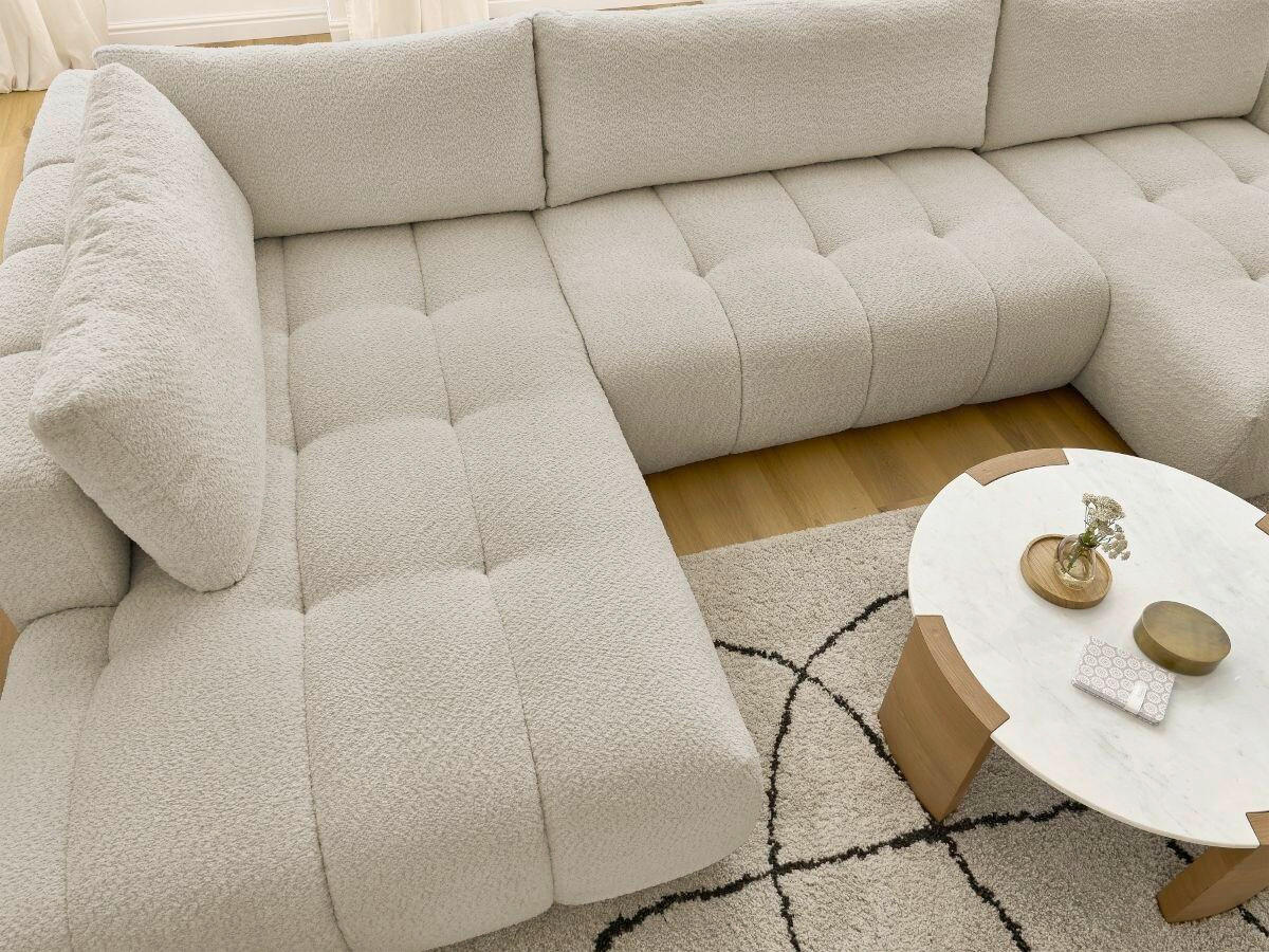 WOHNLANDSCHAFT  FUJI  Beige Bouclé  - Beige/Schwarz, MODERN, Kunststoff/Textil (204/377/160cm)