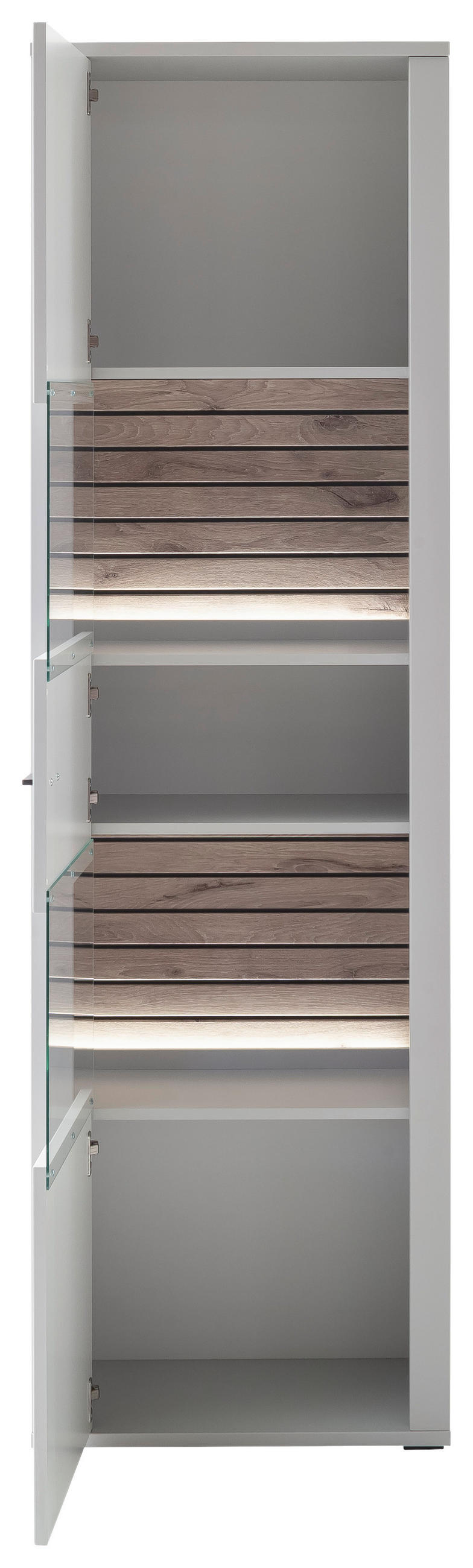 VITRINE in Weiß, Eichefarben  - Eichefarben/Anthrazit, Design, Glas/Holzwerkstoff (61/206/37cm) - Stylife