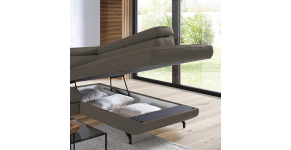 ECKSOFA in Echtleder Graubraun - Graubraun/Schwarz, Design, Leder/Metall (270/220cm) - Novel