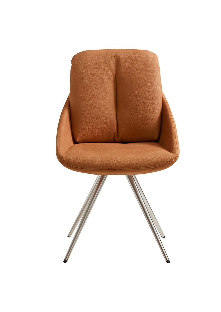 STUHL Orange, Edelstahlfarben, Cognac  - Edelstahlfarben/Cognac, Design, Textil/Metall (55/91/64cm) - Venjakob
