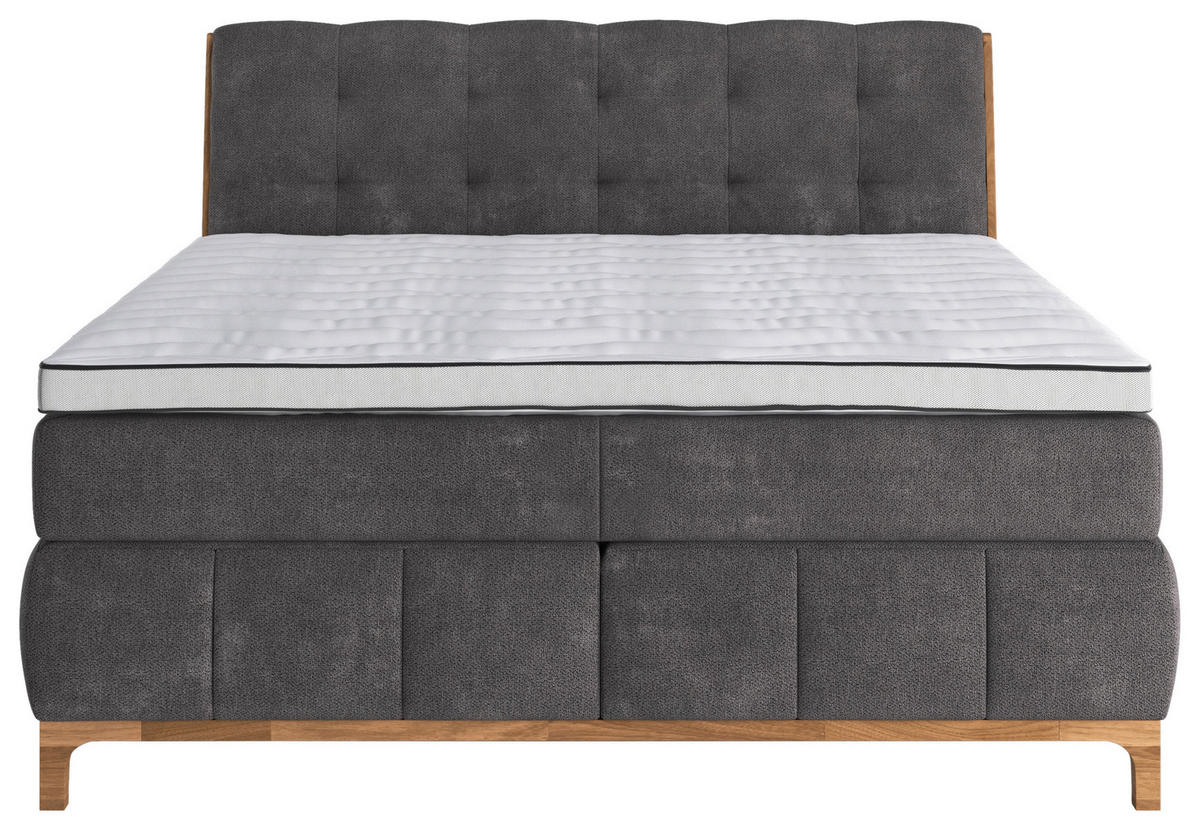 BOXSPRINGBETT 160/200 cm  in Dunkelgrau  - Dunkelgrau/Eichefarben, MODERN, Holz/Holzwerkstoff (160/200cm) - MID.YOU