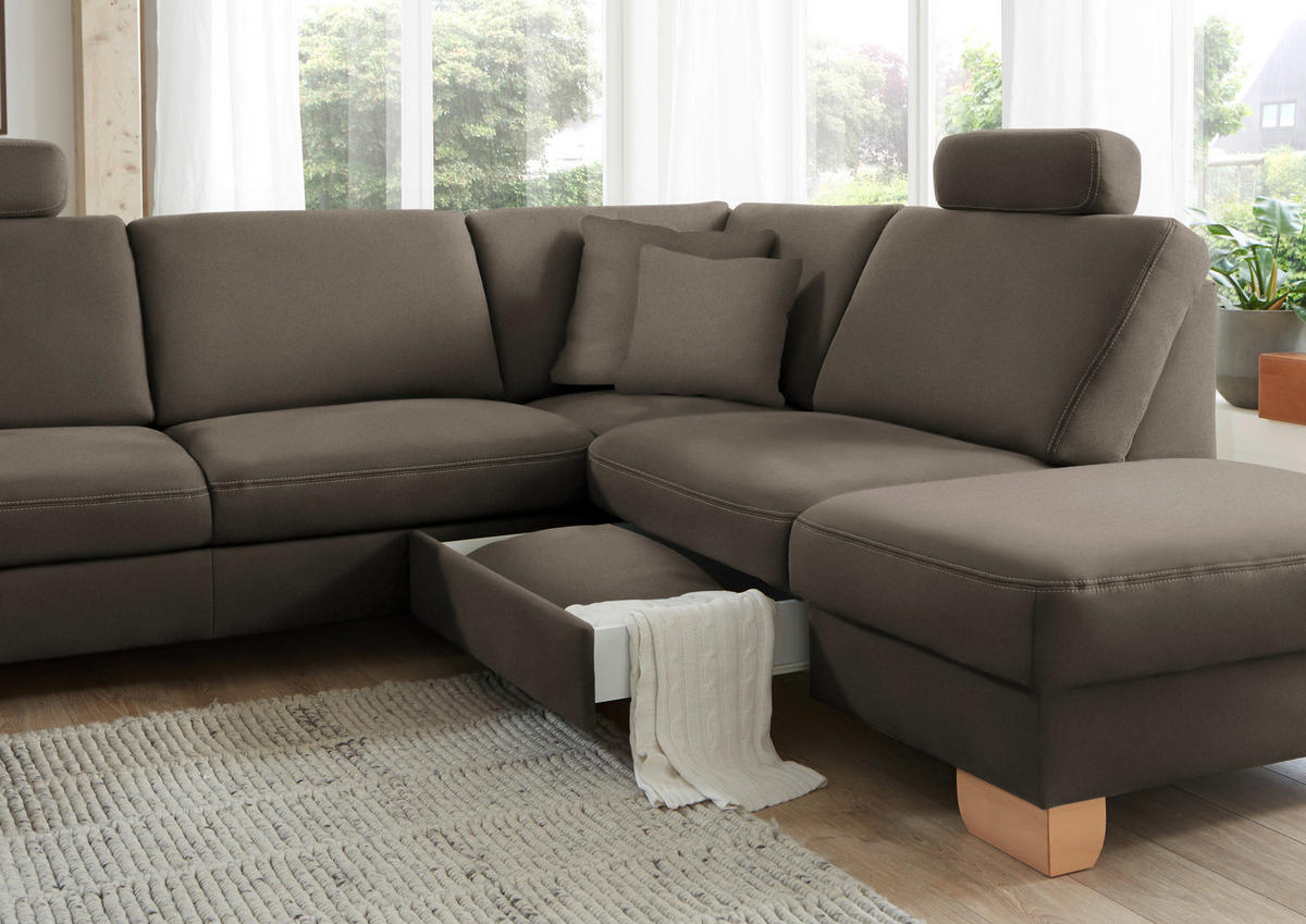 ECKSOFA in Mikrofaser Graubraun  - Wildeiche/Graubraun, Natur, Holz/Textil (286/236cm) - Voleo