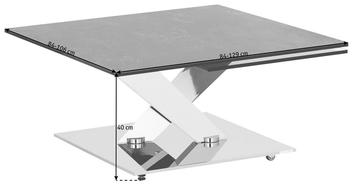 COUCHTISCH in Metall, Glas, Keramik 84-129/84-106/40 cm  - Chromfarben/Transparent, Design, Glas/Keramik (84-129/84-106/40cm)
