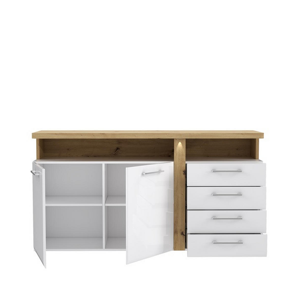 Comodă Înaltă 163,2/85,9/43,4 cm  - alb/culoare lemn stejar, Design, material pe bază de lemn (163,2/85,9/43,4cm) - Cantus