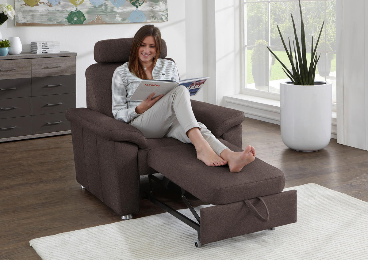 FERNSEHSESSEL in Webstoff Dunkelbraun  - Dunkelbraun/Silberfarben, Konventionell, Textil/Metall (102/91/91-159cm) - Beldomo System