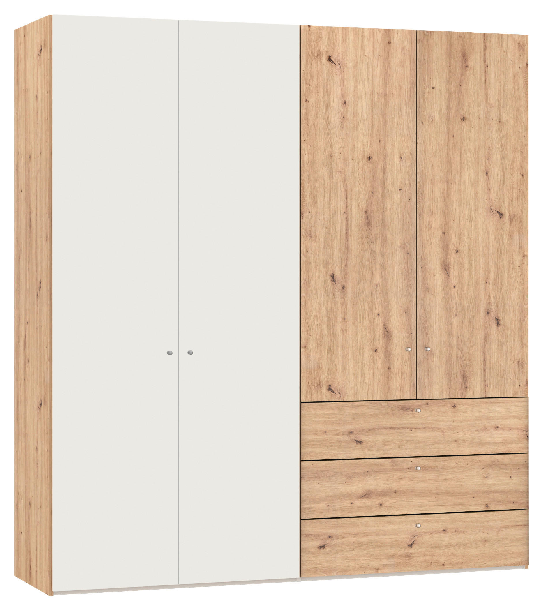 KLEIDERSCHRANK 203/220/59 cm,  in Creme, Weiß, Eiche Artisan, 4-türig  - Silberfarben/Creme, Design, Holzwerkstoff/Metall (203/220/59cm) - Jutzler