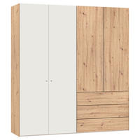 KLEIDERSCHRANK 203/220/59 cm,  in Creme, Weiß, Eiche Artisan, 4-türig  - Silberfarben/Creme, Design, Holzwerkstoff/Metall (203/220/59cm) - Jutzler