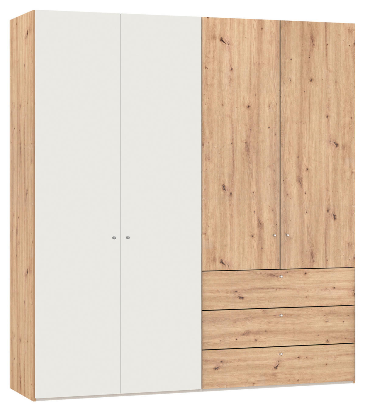 KLEIDERSCHRANK 203/220/59 cm,  in Creme, Weiß, Eiche Artisan, 4-türig  - Silberfarben/Creme, Design, Holzwerkstoff/Metall (203/220/59cm) - Jutzler