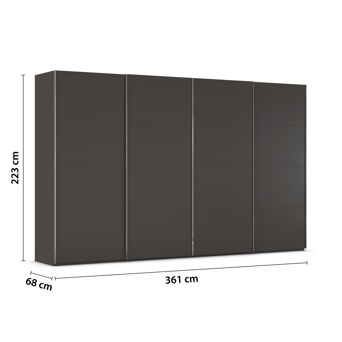 SCHWEBETÜRENSCHRANK 361/223/68 cm 4-türig Graphitfarben  - Chromfarben/Graphitfarben, Design, Holzwerkstoff/Metall (361/223/68cm) - Novel