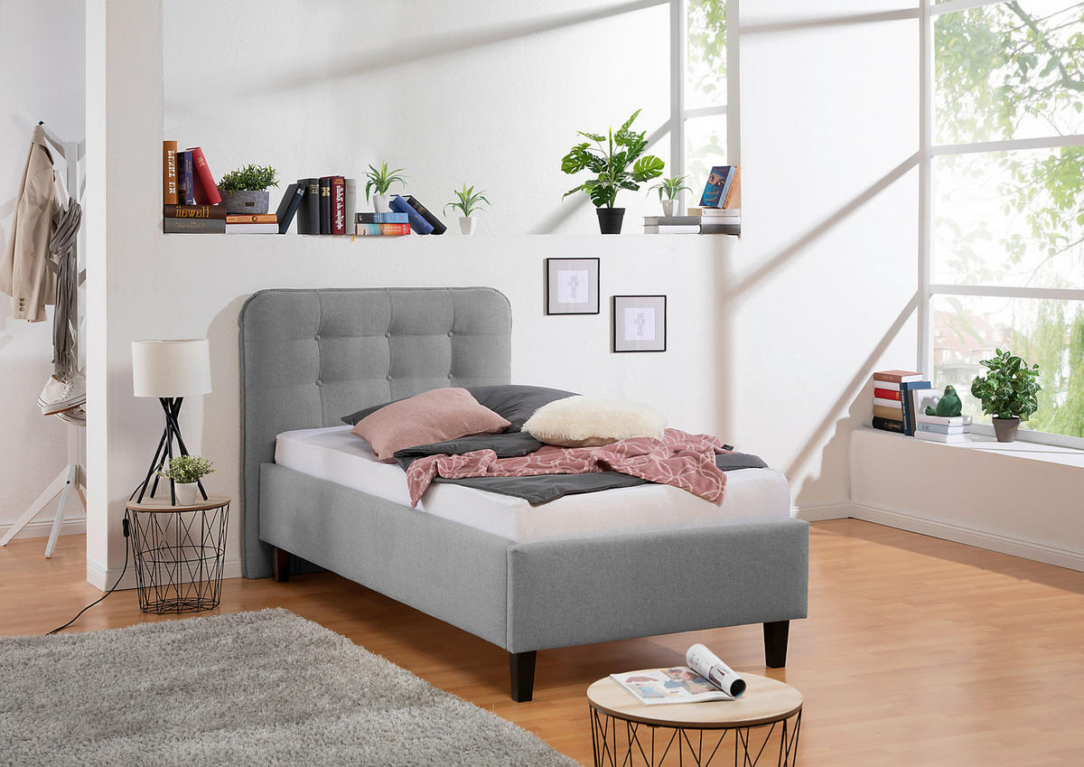 POLSTERBETT 100/200 cm,  in Grau,  - Schwarz/Grau, MODERN, Holz/Textil (100/200cm) - Livetastic